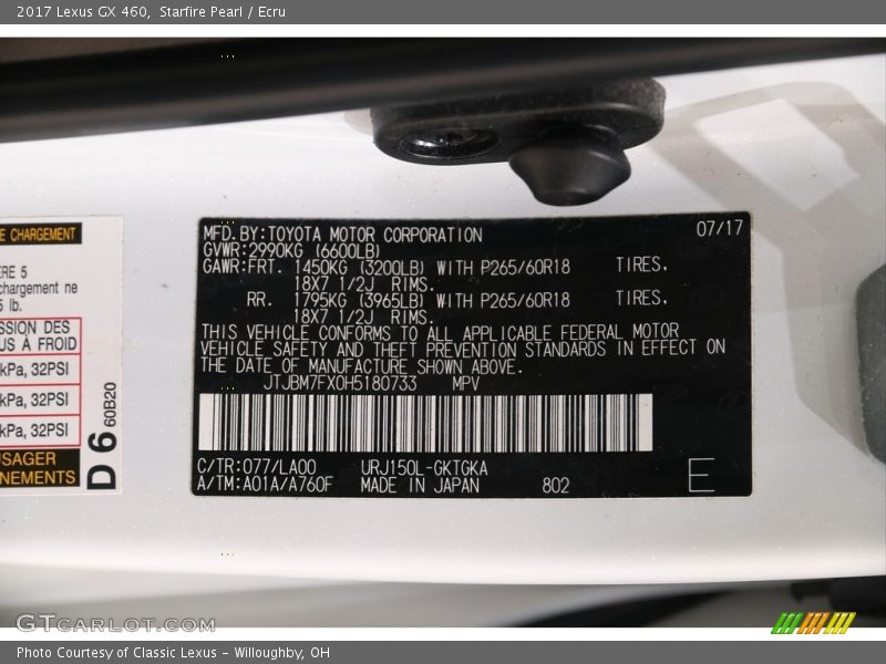 Starfire Pearl / Ecru 2017 Lexus GX 460
