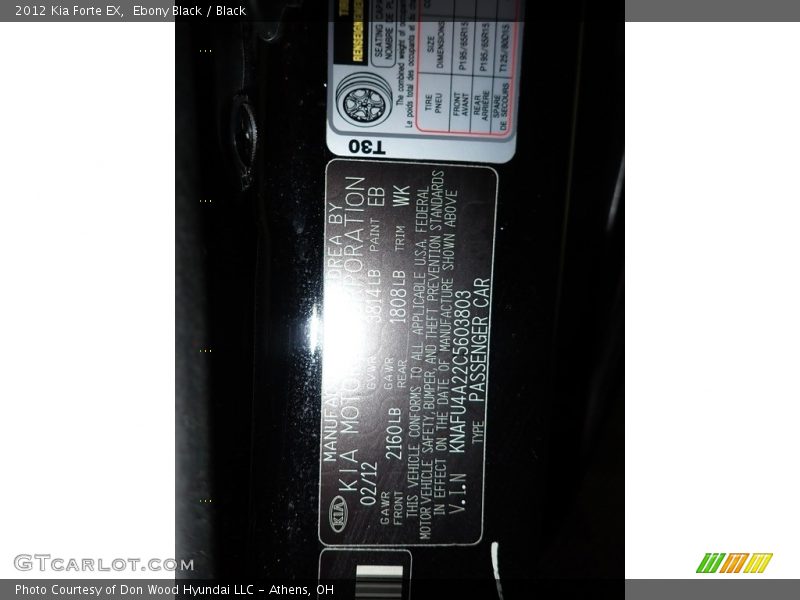 Ebony Black / Black 2012 Kia Forte EX