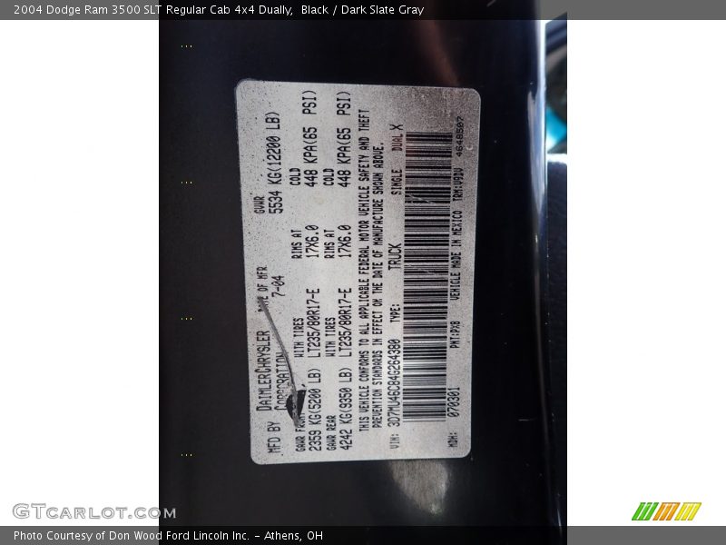 Black / Dark Slate Gray 2004 Dodge Ram 3500 SLT Regular Cab 4x4 Dually