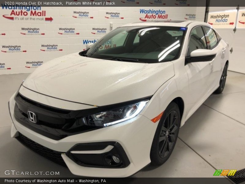 Platinum White Pearl / Black 2020 Honda Civic EX Hatchback