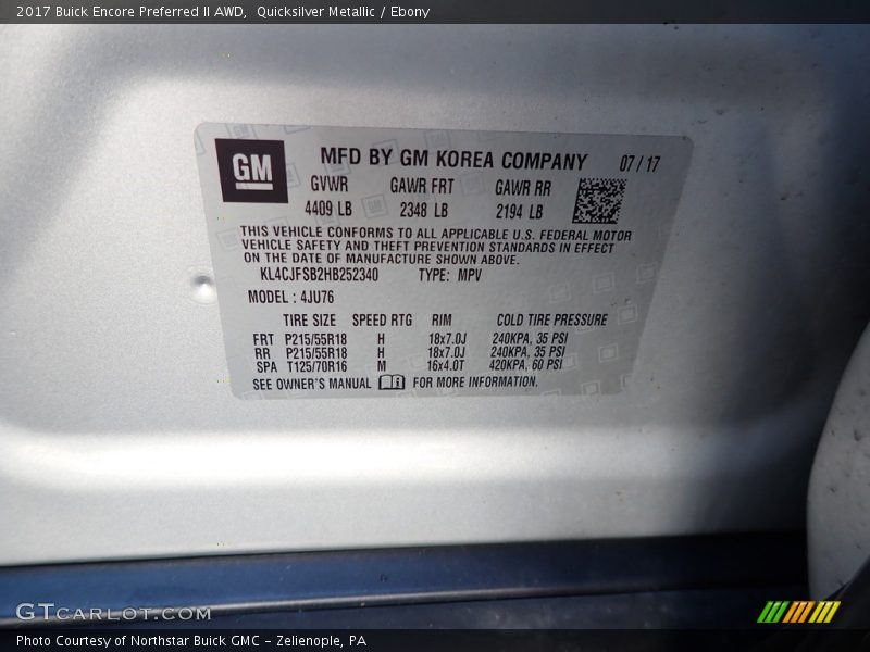 Quicksilver Metallic / Ebony 2017 Buick Encore Preferred II AWD