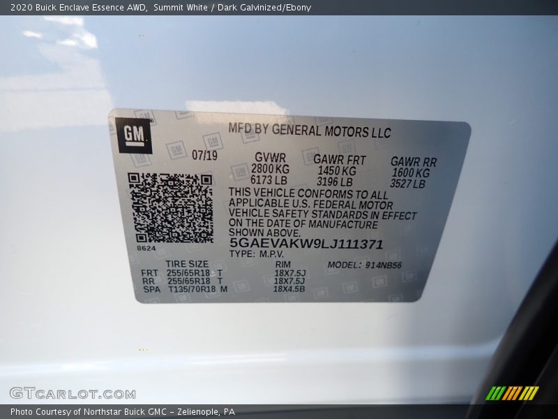 Summit White / Dark Galvinized/Ebony 2020 Buick Enclave Essence AWD