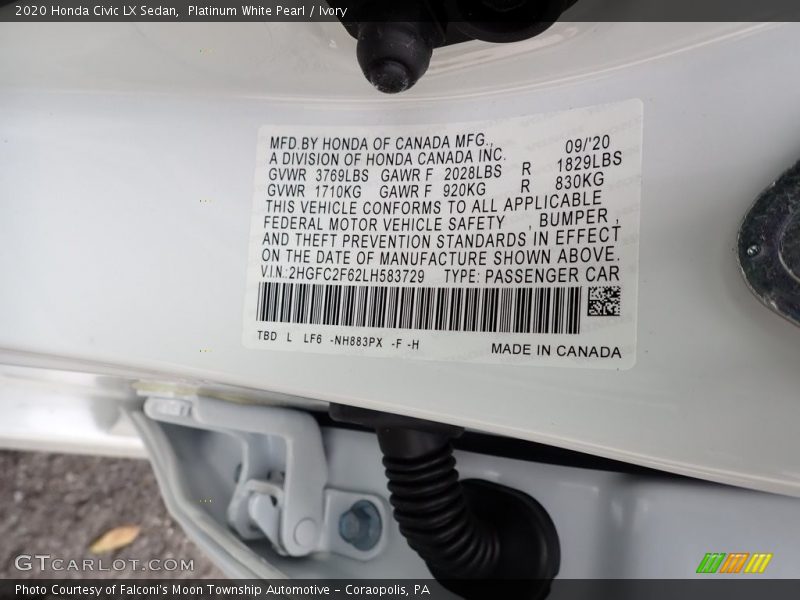 Platinum White Pearl / Ivory 2020 Honda Civic LX Sedan