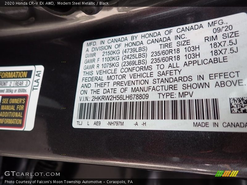 Modern Steel Metallic / Black 2020 Honda CR-V EX AWD