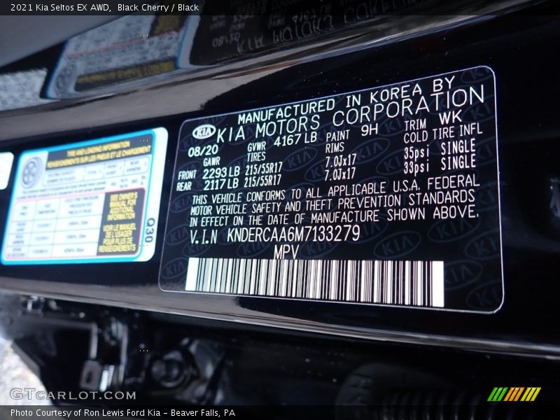 2021 Seltos EX AWD Black Cherry Color Code 9H