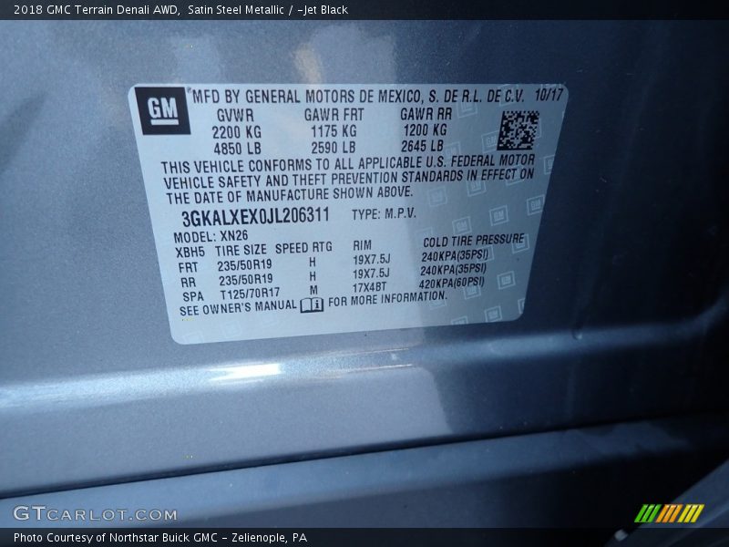 Satin Steel Metallic / ­Jet Black 2018 GMC Terrain Denali AWD