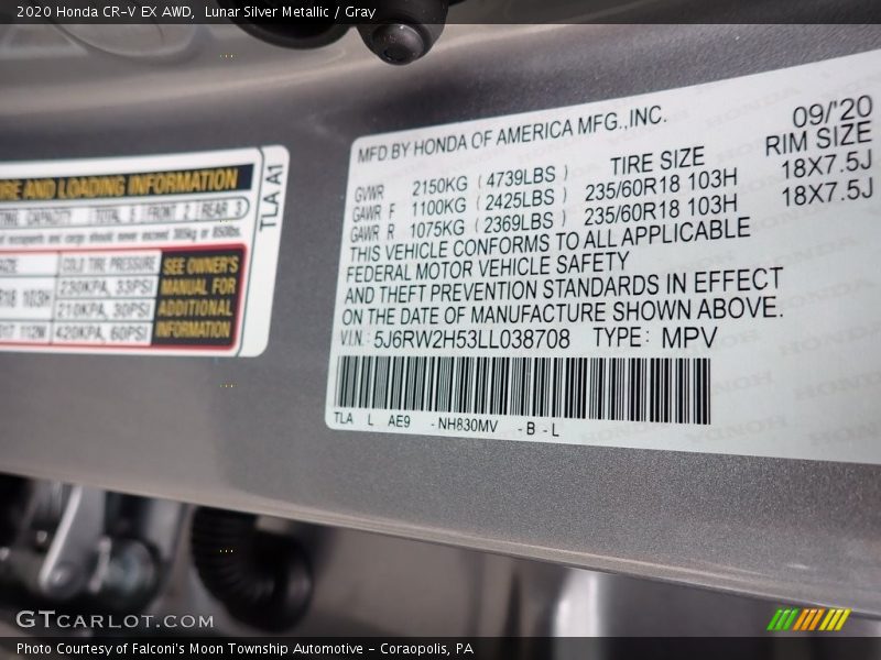 Lunar Silver Metallic / Gray 2020 Honda CR-V EX AWD