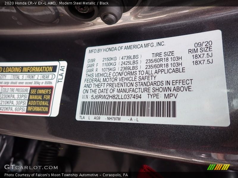 Modern Steel Metallic / Black 2020 Honda CR-V EX-L AWD