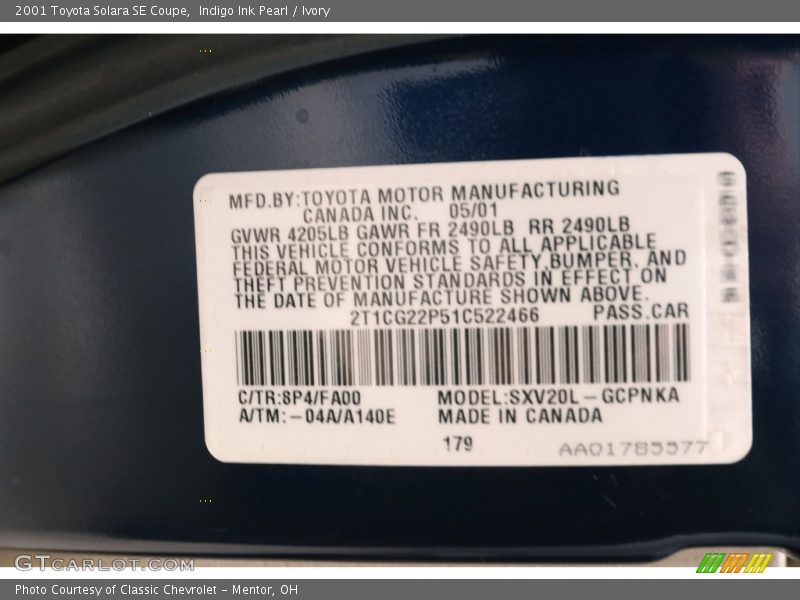 Indigo Ink Pearl / Ivory 2001 Toyota Solara SE Coupe