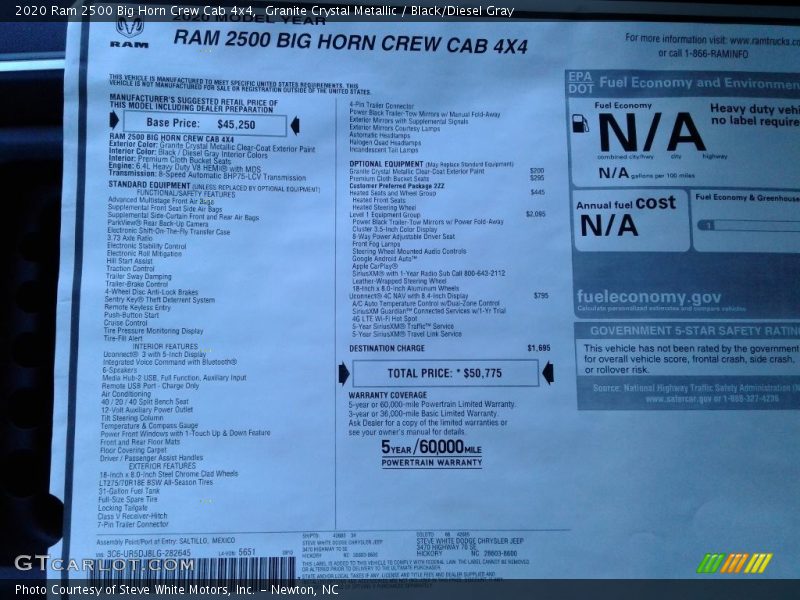 Granite Crystal Metallic / Black/Diesel Gray 2020 Ram 2500 Big Horn Crew Cab 4x4