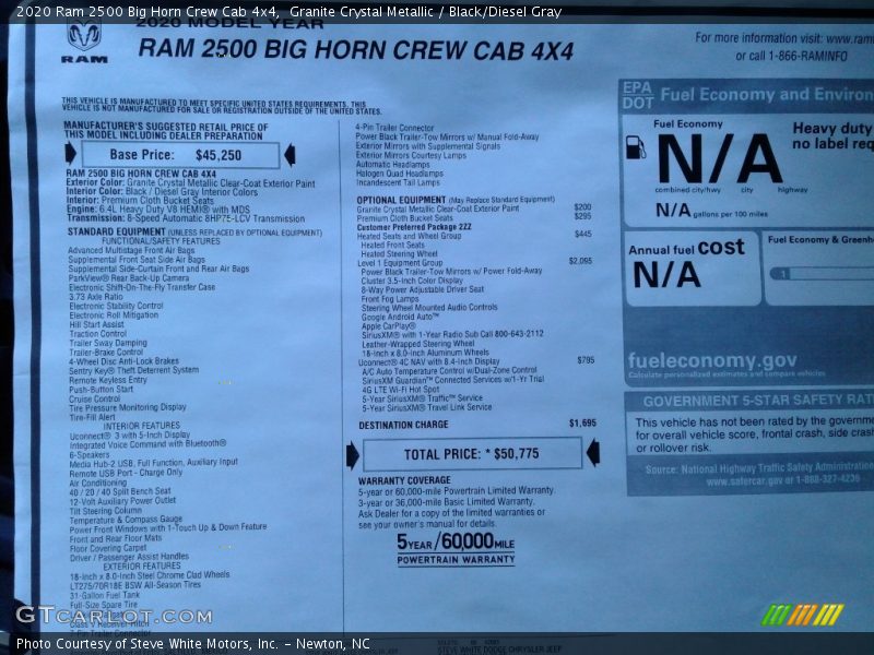 Granite Crystal Metallic / Black/Diesel Gray 2020 Ram 2500 Big Horn Crew Cab 4x4