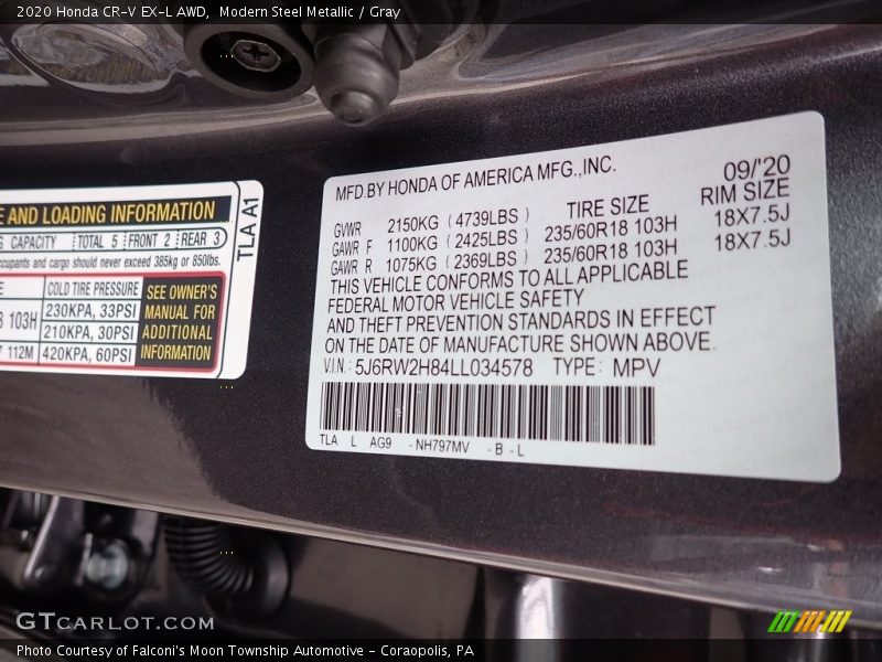 Modern Steel Metallic / Gray 2020 Honda CR-V EX-L AWD