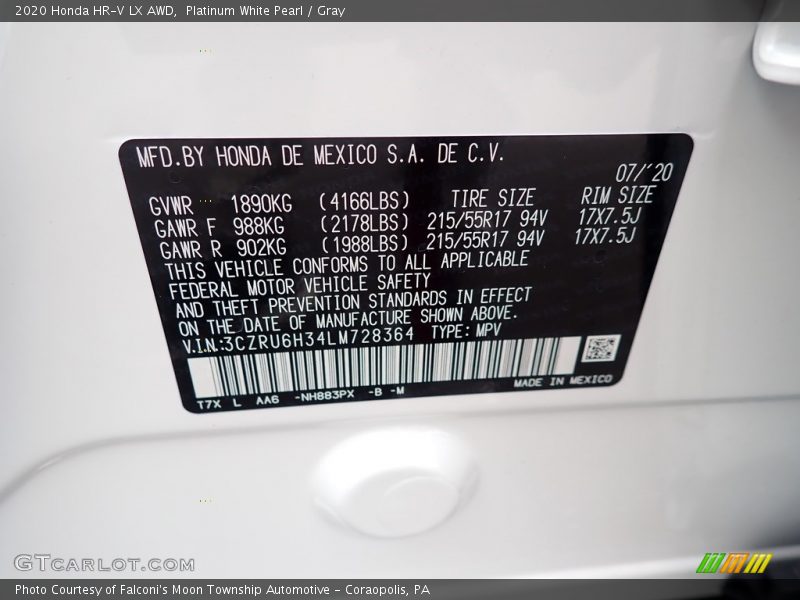 Platinum White Pearl / Gray 2020 Honda HR-V LX AWD