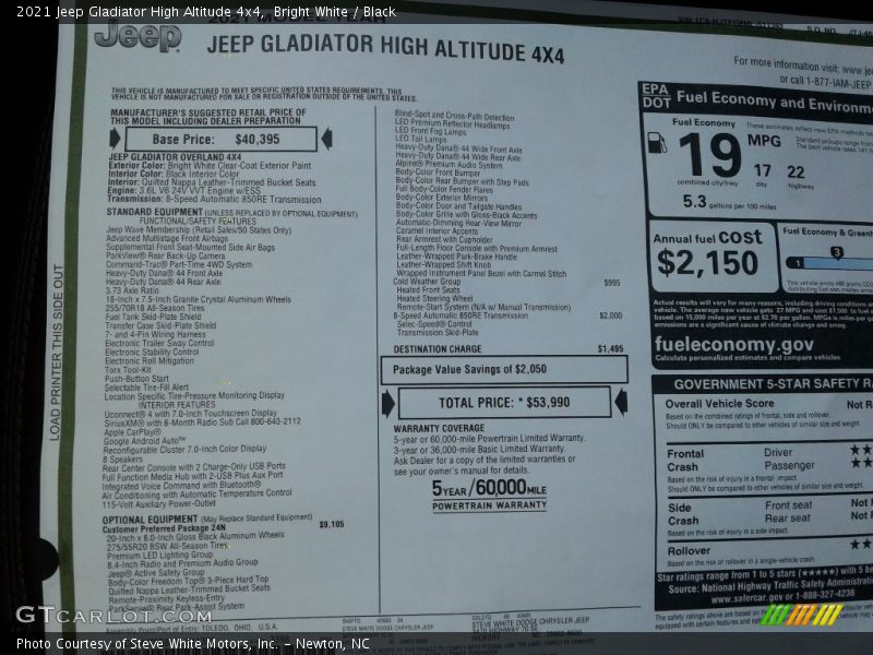 Bright White / Black 2021 Jeep Gladiator High Altitude 4x4
