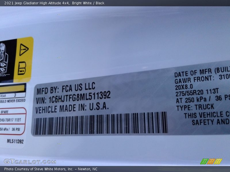 Bright White / Black 2021 Jeep Gladiator High Altitude 4x4