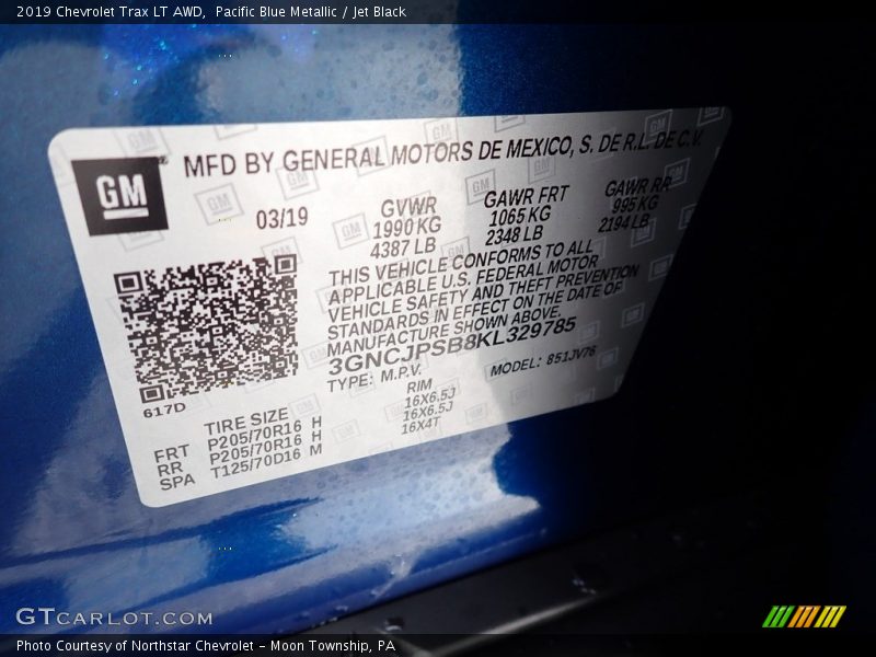 Pacific Blue Metallic / Jet Black 2019 Chevrolet Trax LT AWD