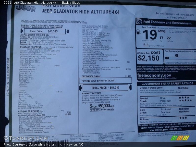  2021 Gladiator High Altitude 4x4 Window Sticker