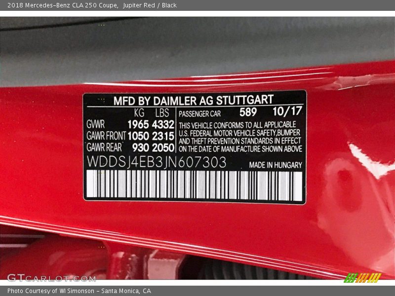 Jupiter Red / Black 2018 Mercedes-Benz CLA 250 Coupe