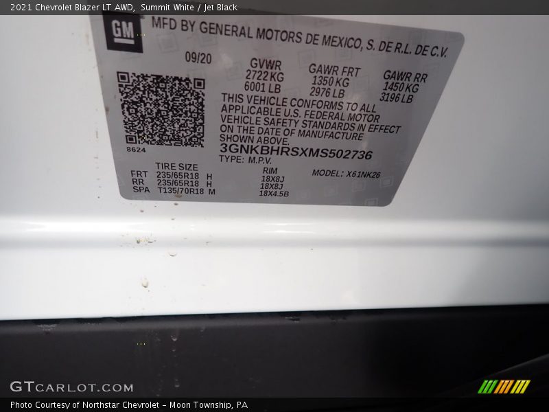 Summit White / Jet Black 2021 Chevrolet Blazer LT AWD