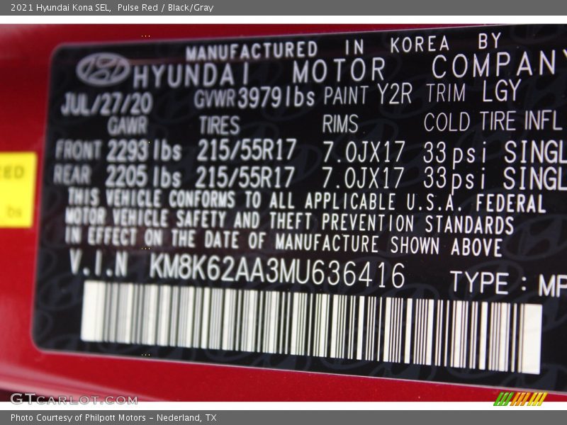 Pulse Red / Black/Gray 2021 Hyundai Kona SEL