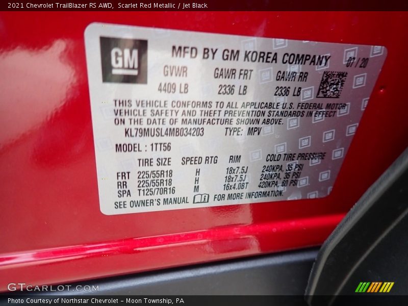 Scarlet Red Metallic / Jet Black 2021 Chevrolet TrailBlazer RS AWD