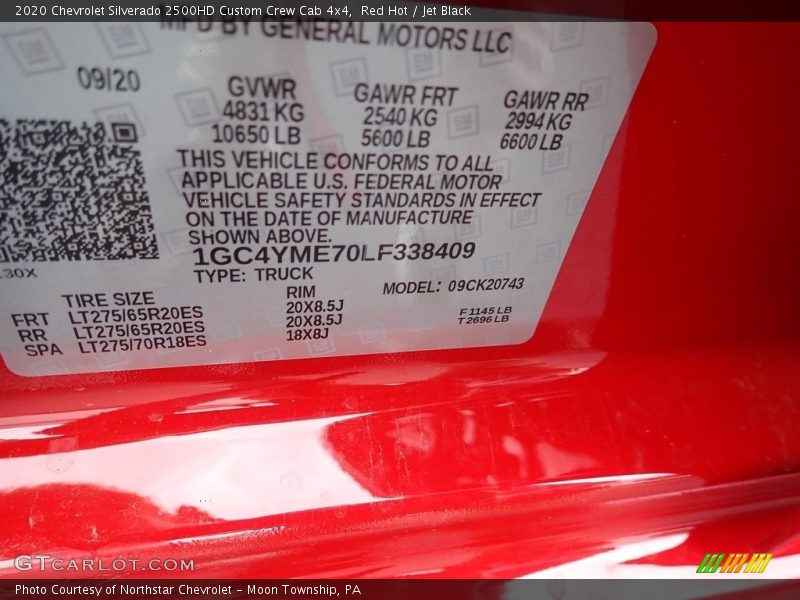 Red Hot / Jet Black 2020 Chevrolet Silverado 2500HD Custom Crew Cab 4x4
