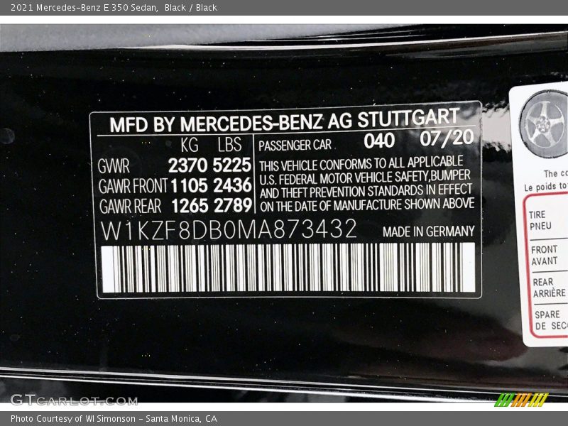 2021 E 350 Sedan Black Color Code 040