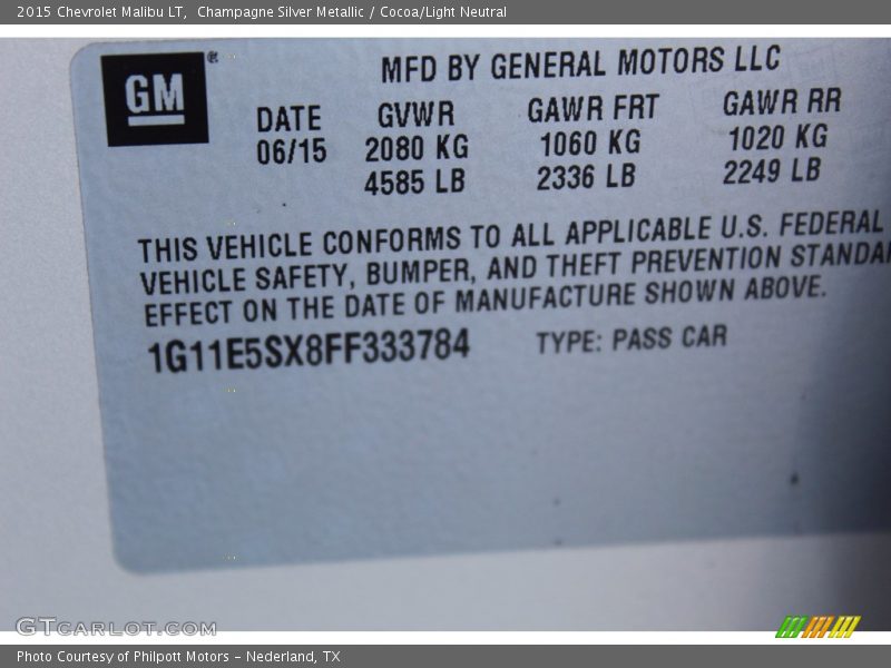 Champagne Silver Metallic / Cocoa/Light Neutral 2015 Chevrolet Malibu LT