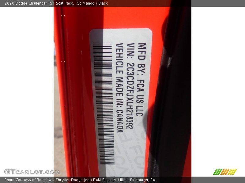 Go Mango / Black 2020 Dodge Challenger R/T Scat Pack