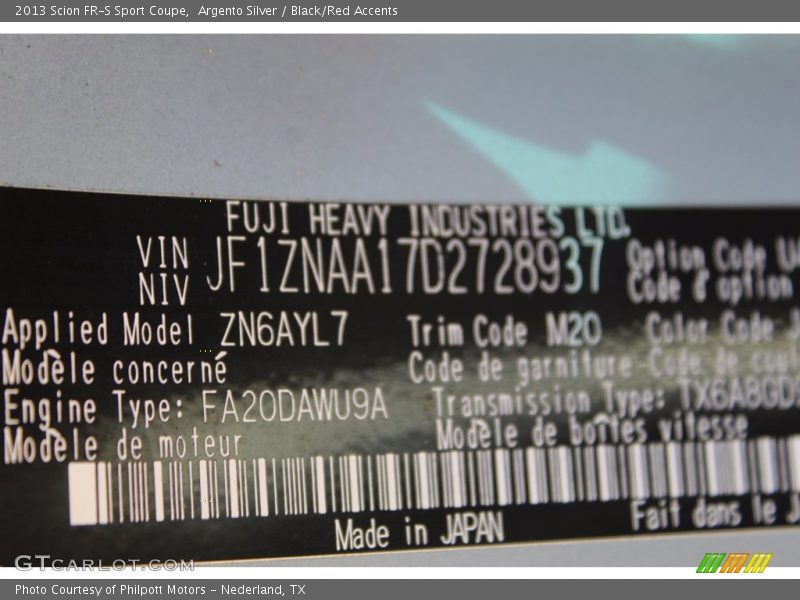 Argento Silver / Black/Red Accents 2013 Scion FR-S Sport Coupe