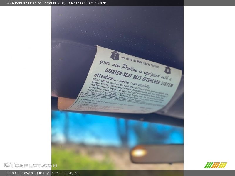 Info Tag of 1974 Firebird Formula 350