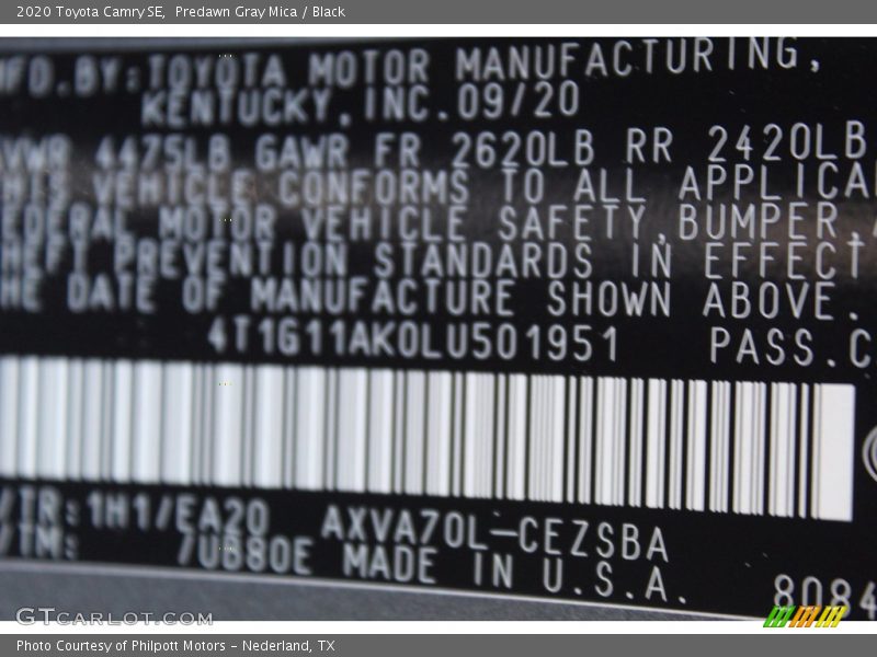 Predawn Gray Mica / Black 2020 Toyota Camry SE