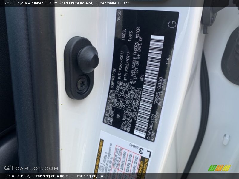 2021 4Runner TRD Off Road Premium 4x4 Super White Color Code 040