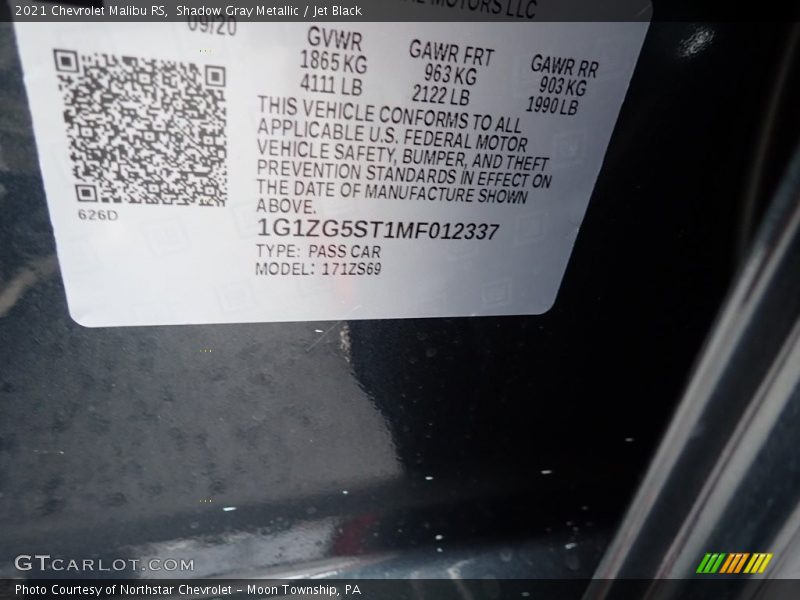 Shadow Gray Metallic / Jet Black 2021 Chevrolet Malibu RS