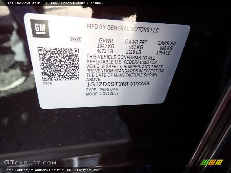 Black Cherry Metallic / Jet Black 2021 Chevrolet Malibu LT