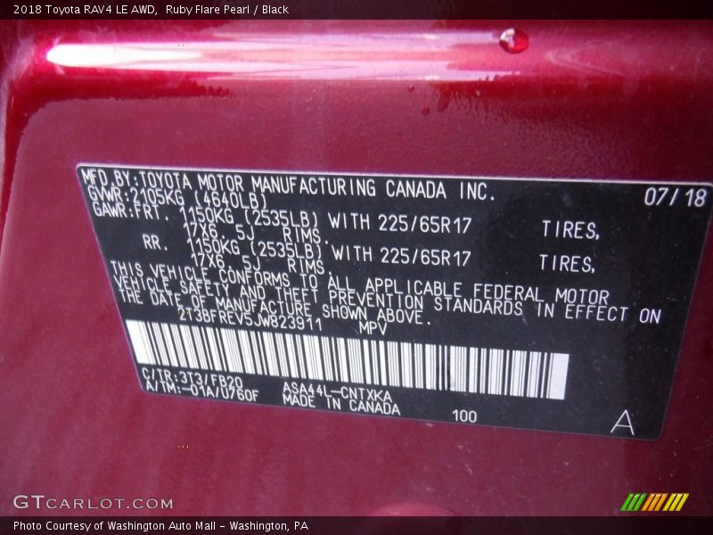 Ruby Flare Pearl / Black 2018 Toyota RAV4 LE AWD