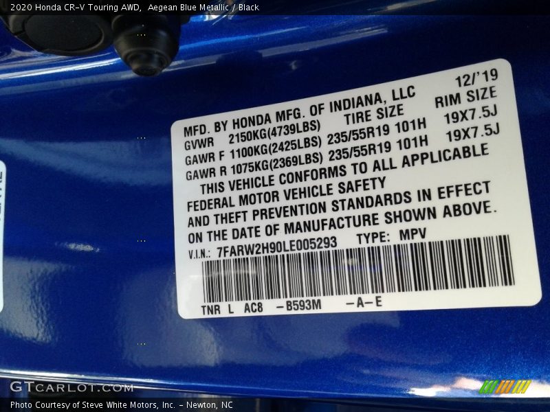 Aegean Blue Metallic / Black 2020 Honda CR-V Touring AWD