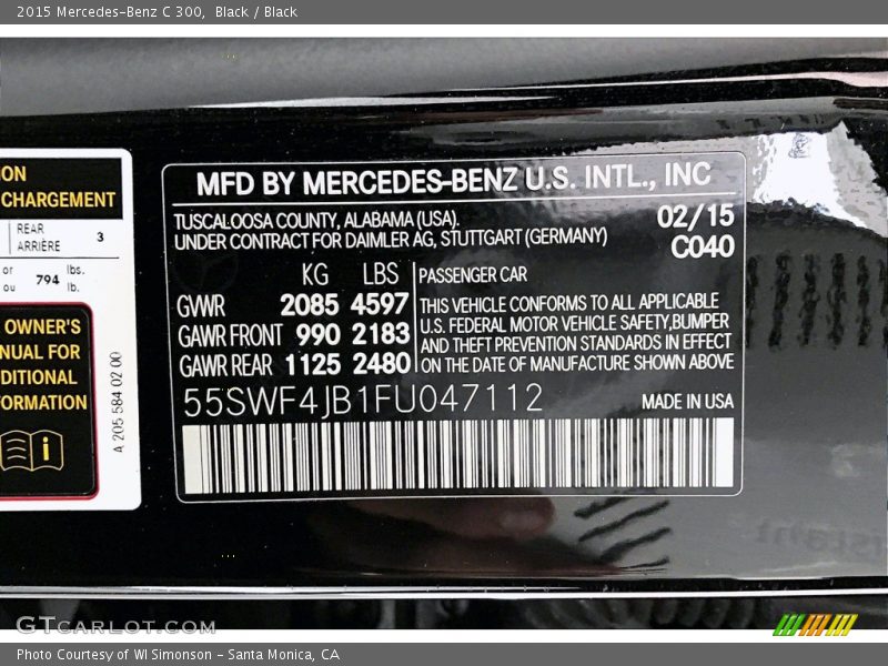 2015 C 300 Black Color Code 040