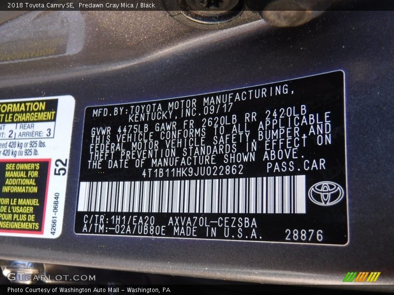 Predawn Gray Mica / Black 2018 Toyota Camry SE