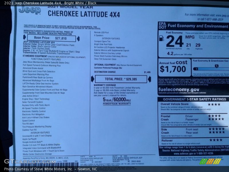 Bright White / Black 2021 Jeep Cherokee Latitude 4x4