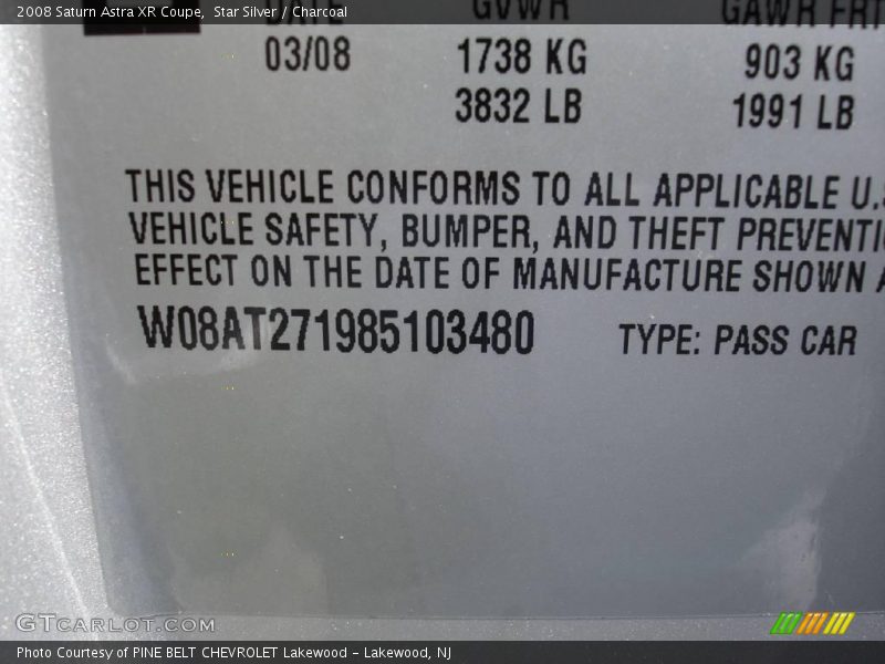 Star Silver / Charcoal 2008 Saturn Astra XR Coupe