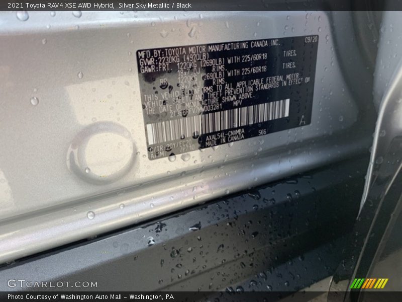 Silver Sky Metallic / Black 2021 Toyota RAV4 XSE AWD Hybrid