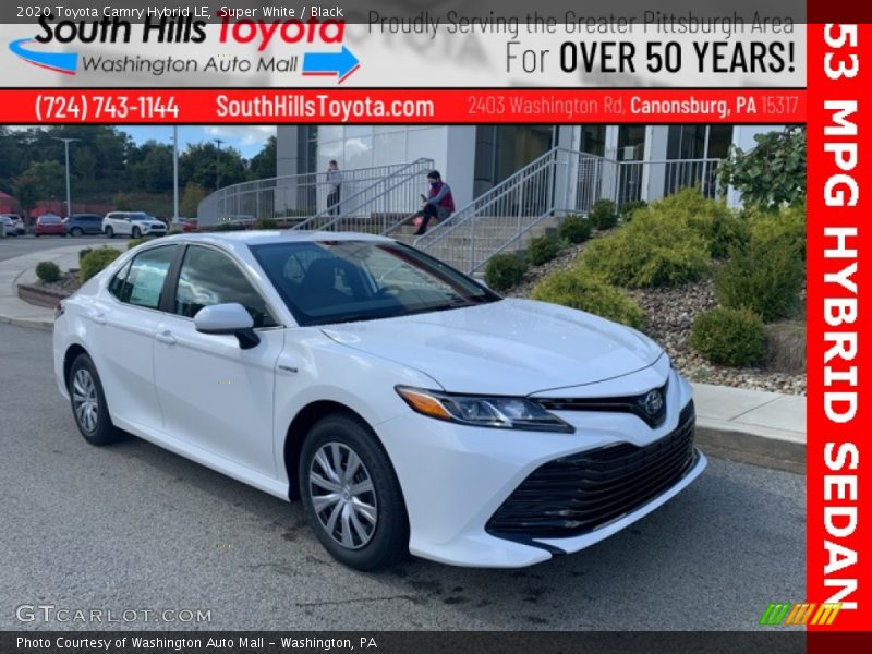 Super White / Black 2020 Toyota Camry Hybrid LE