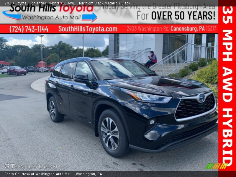 Midnight Black Metallic / Black 2020 Toyota Highlander Hybrid XLE AWD