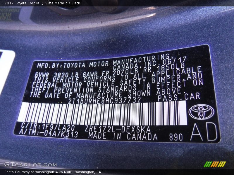 Slate Metallic / Black 2017 Toyota Corolla L