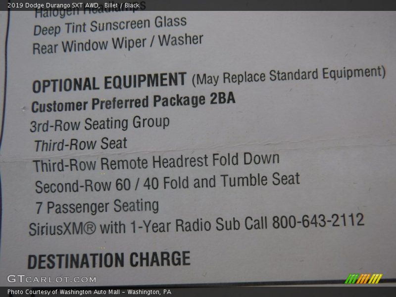 Billet / Black 2019 Dodge Durango SXT AWD
