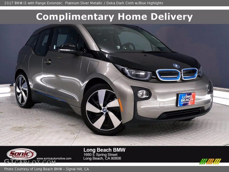 Platinum Silver Metallic / Deka Dark Cloth w/Blue Highlights 2017 BMW i3 with Range Extender