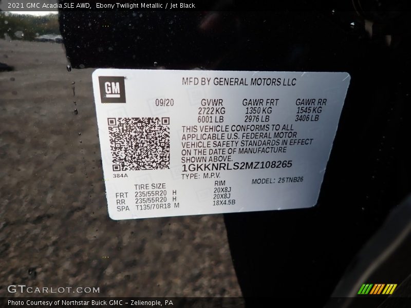 Ebony Twilight Metallic / Jet Black 2021 GMC Acadia SLE AWD
