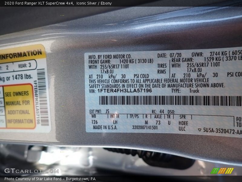 Iconic Silver / Ebony 2020 Ford Ranger XLT SuperCrew 4x4