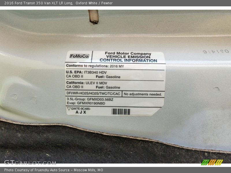 Oxford White / Pewter 2016 Ford Transit 350 Van XLT LR Long